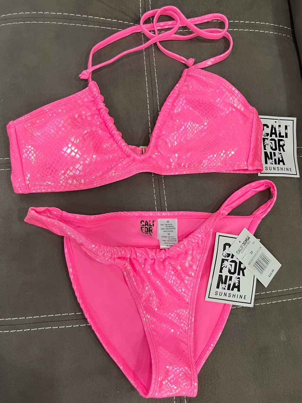 CALIFORNIA SUNSHINE Hot Pink Shimmer Bikini Set - Picture 4 of 7